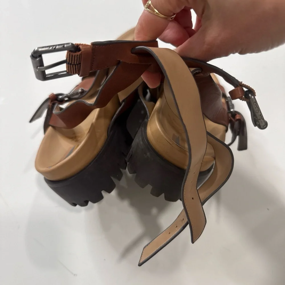Sam Edelman Brown Leather Strappy Platform Sandals - Picture 2 of 4